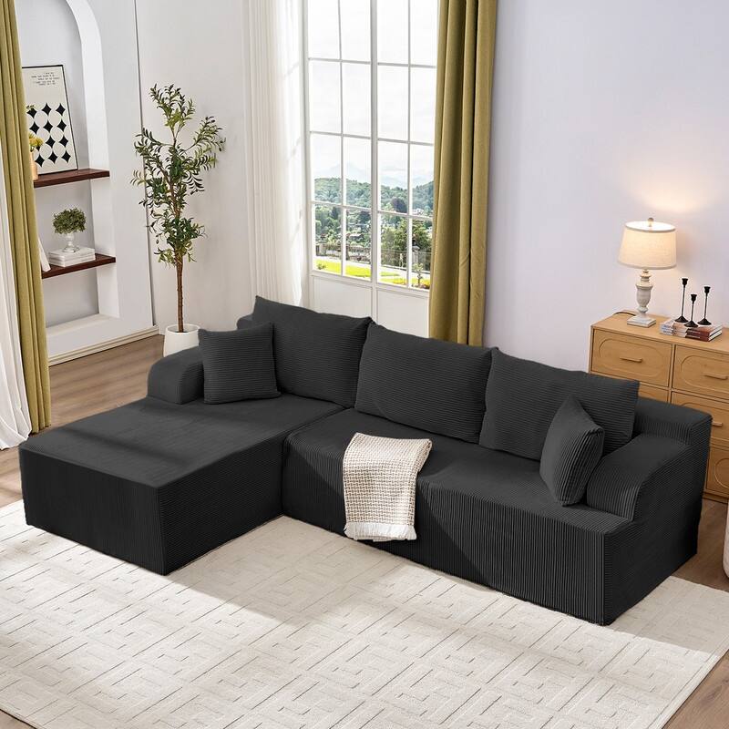Mixoy 2-Pcs Free Combination Modular Sectional Sofas with Deep Seat,Corduroy L-Shaped Sofa with Chaise Lounge - 3-Seater