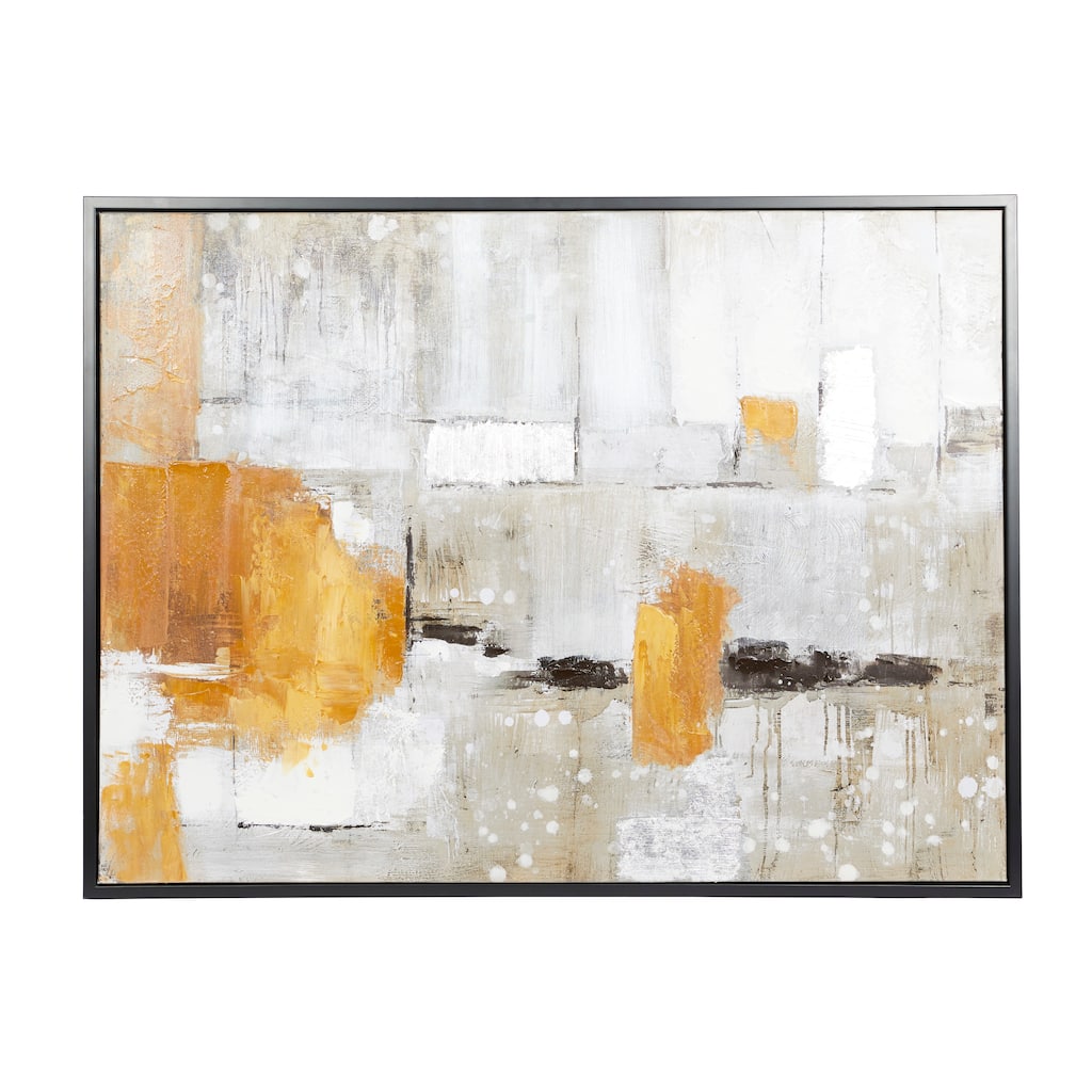 Canvas Abstract Framed Wall Art with Black and Yellow Details - Gray - Roche River Decor