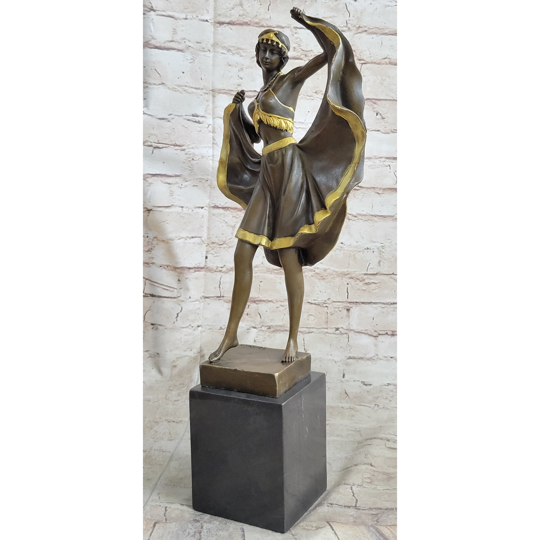 Elegant Bronze Sculpture Of A Dancing Woman – Art Deco Style Statue Of A Graceful Female Dancer On Marble Base