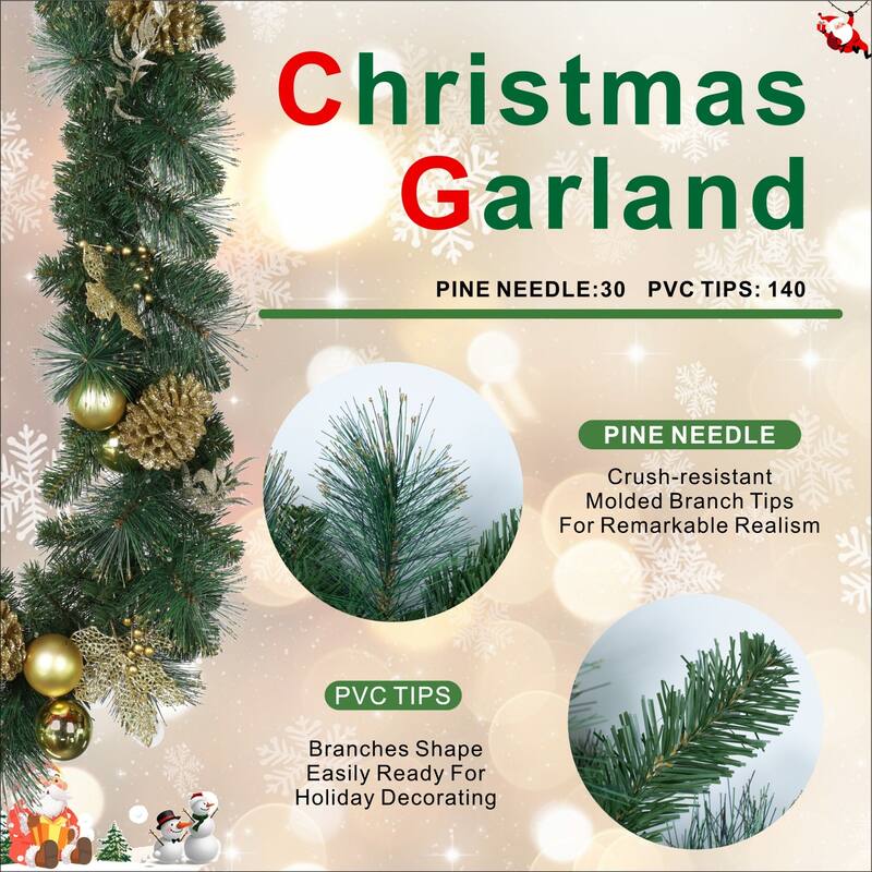 Artificial Versatile Green Christmas Garland with 30 Pine Needles