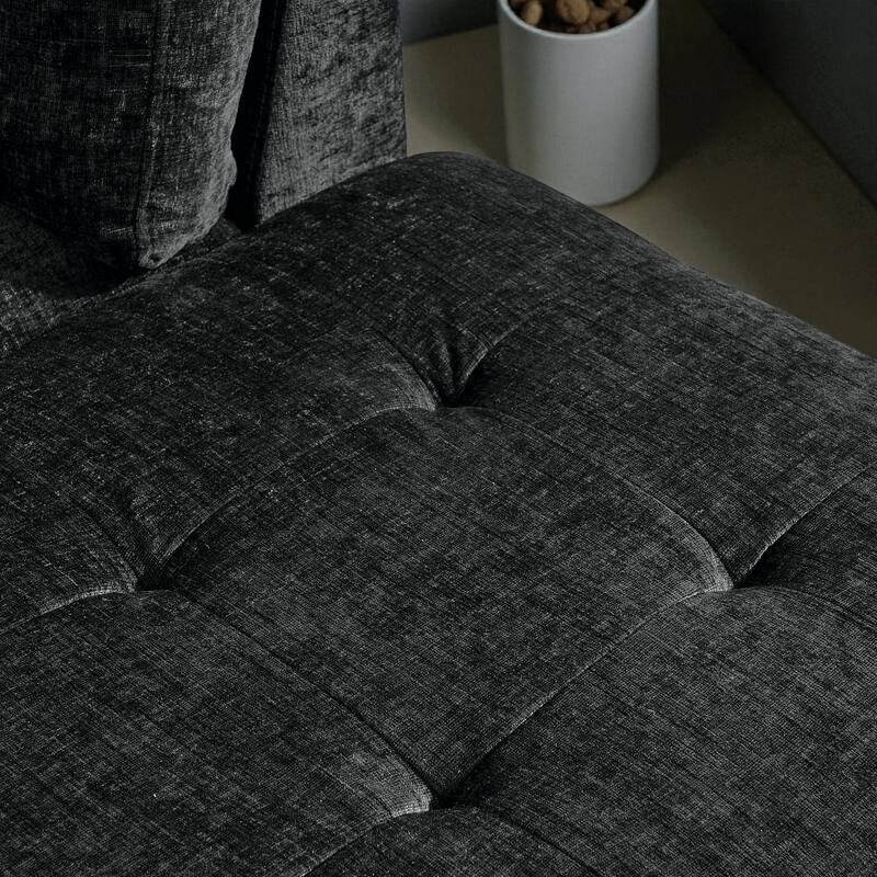 102" 3-Seater L-Shaped Sectional Sofa with Chaise and Storage Ottoman, Chenille Upholstery, Metal Legs, Rivet Trim & 2 Pillows