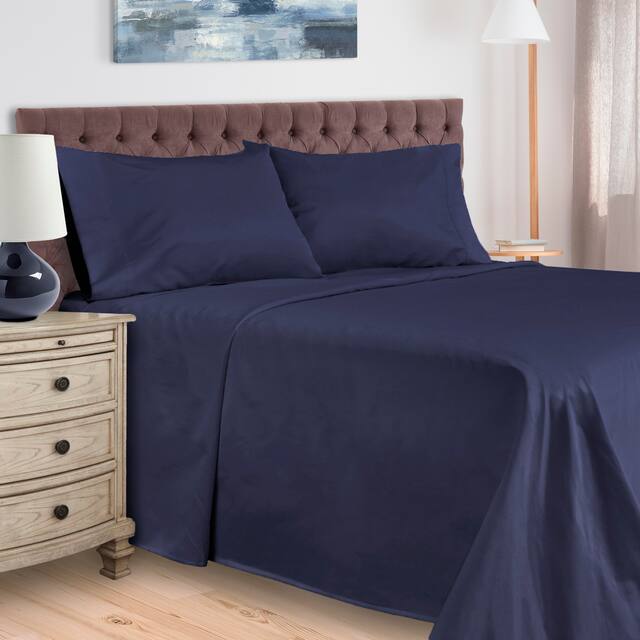 Egyptian Cotton 400 Thread Count Solid Bed Sheet Set by Superior - Queen - Navy Blue