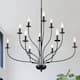 12-Light Candlestick Hanging Linear Chandelier Lighting 3-Tier Ceiling Light Fixture for Kitchen Island - Black