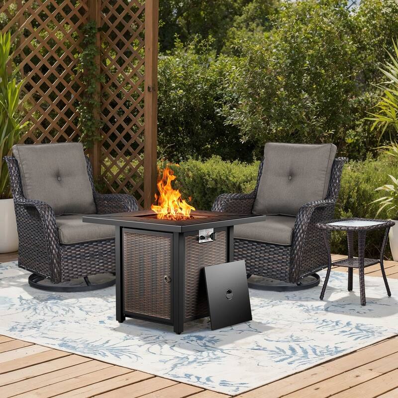Gymojoy 4-Piece Outdoor Fire Pit Set with 2 Swivel Chairs & Side Table for Patio, Deck, Garden