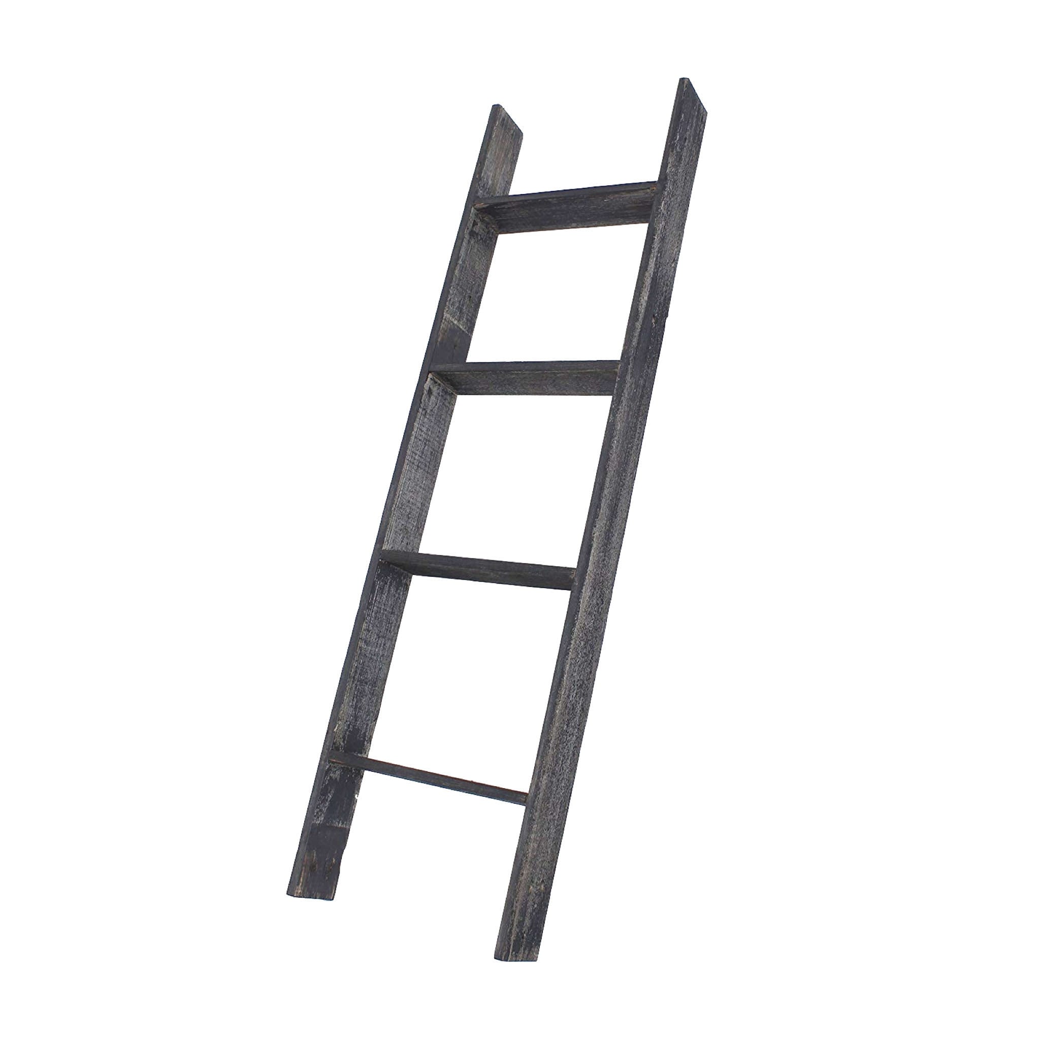 4 Step Rustic Black Wood Ladder Shelf 4 Step Rustic Black Wood Ladder Shelf