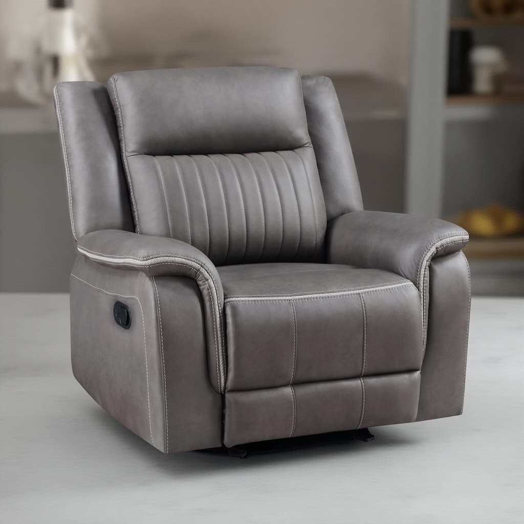 Viann Manual Glider Recliner Chair, Tufted Gray Polyester, Pillow Top