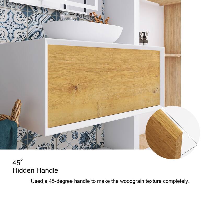 Floating Bathroom Vanity with Solid surface Top in F.OAK and Matte White