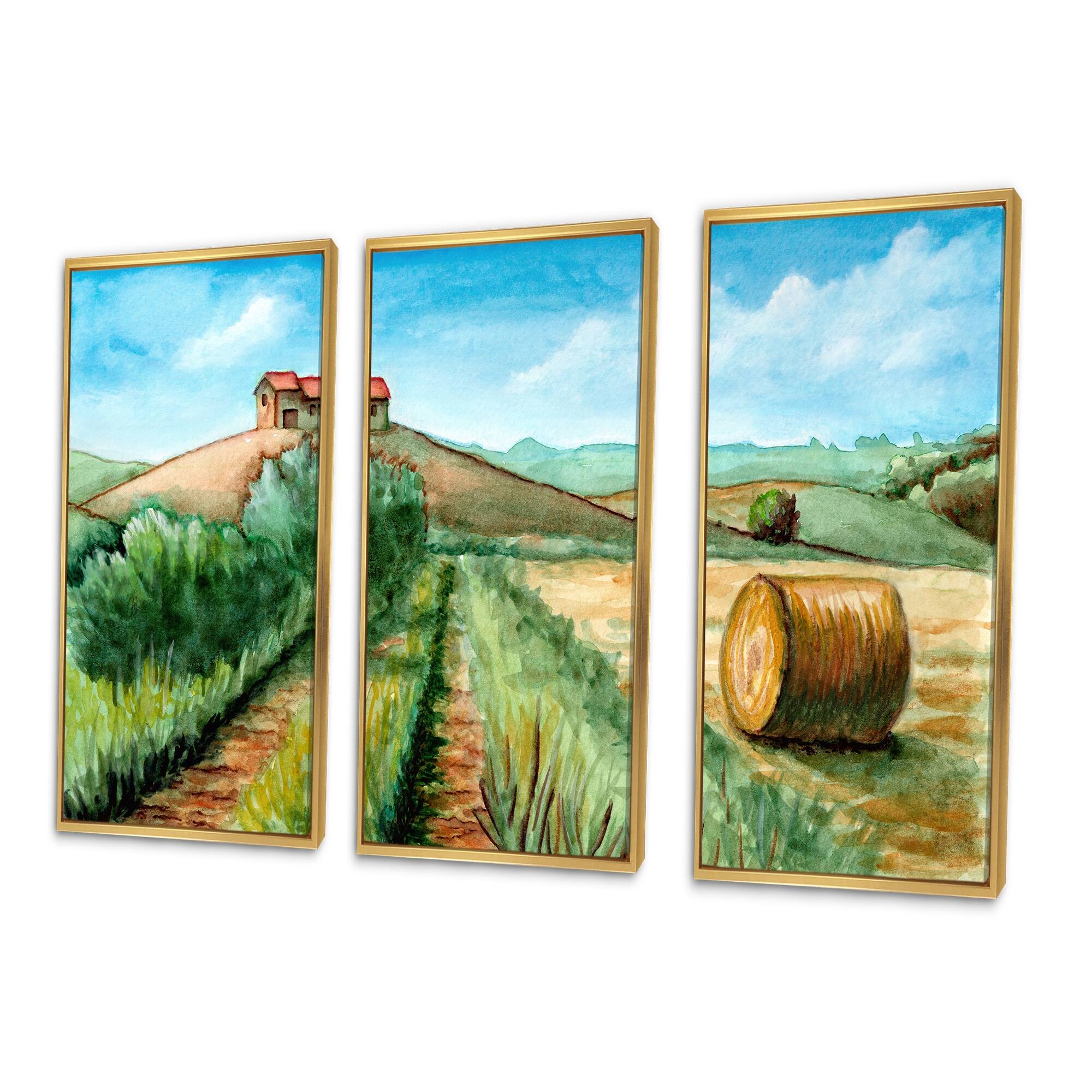 Designart "Rural Harvest Landscape" Country Framed Wall Art Set of 3