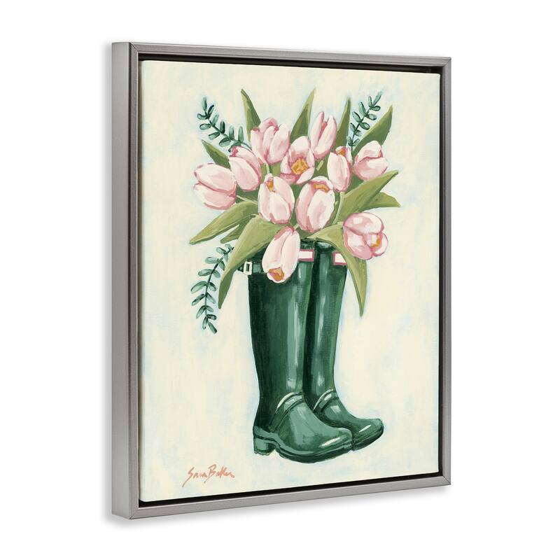 Stupell Tulips in Rain Boots Framed Floater Canvas Wall Art Design By Sara Baker