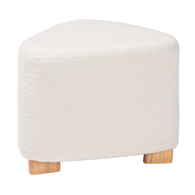 Brielle Modern and Contemporary Ivory Boucle Upholstered and Natural Brown Finished Wood Ottoman - Ivory