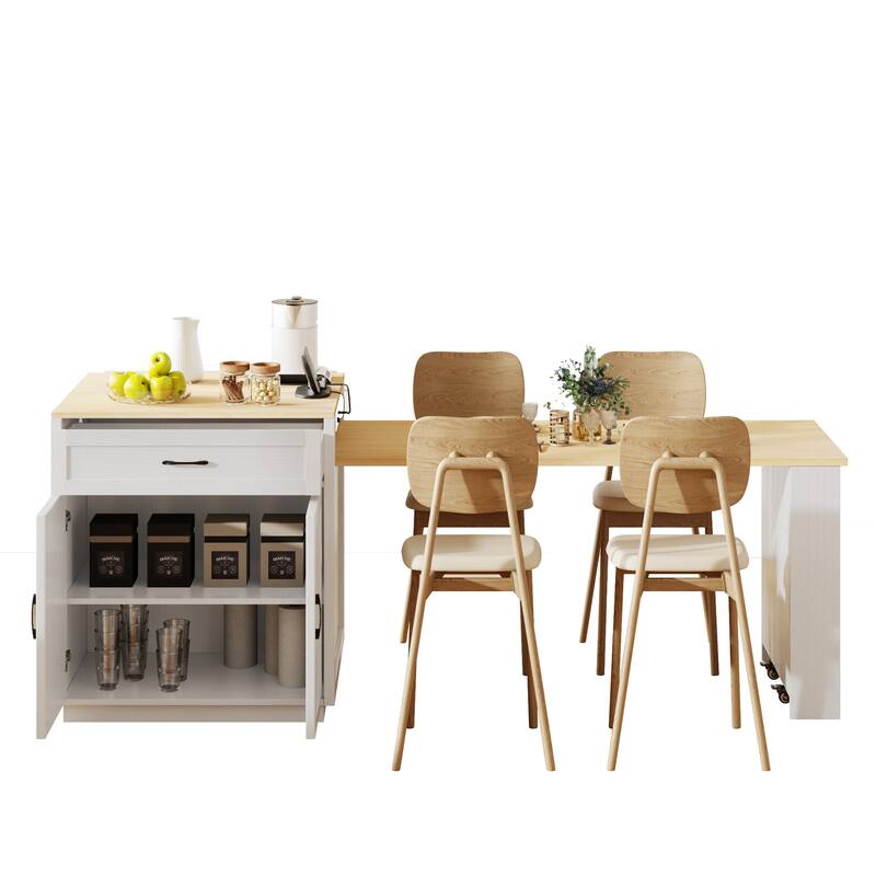 Kitchen Island with 2 Drawers and 2 Side Open Shelves