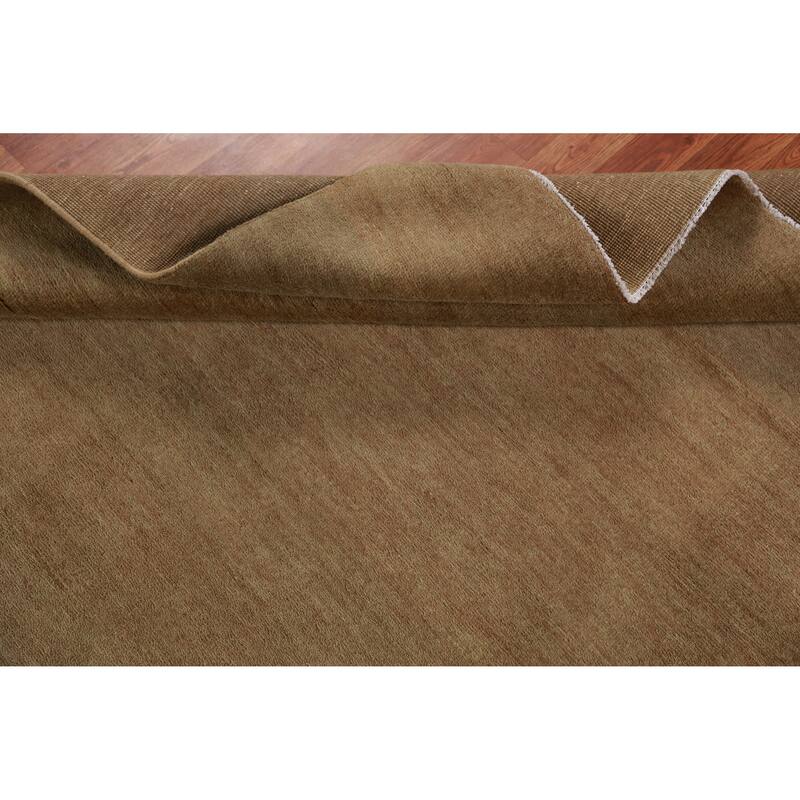 Hand Knotted Oriental 100% Wool Carpet Modern Solid Brown Gabbeh Area Rug - 9' 10'' X 5' 0''