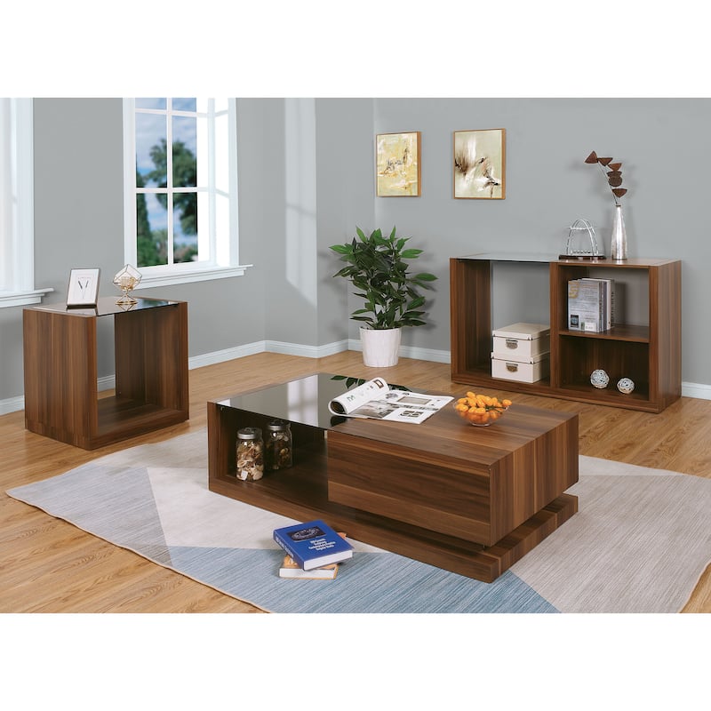 Valmont Contemporary Walnut 22-inch Glass Top Insert 1-Shelf Side Table by Furniture of America