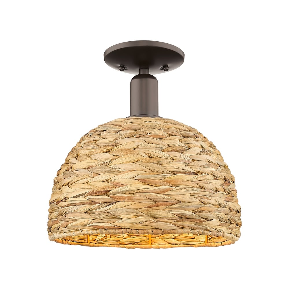 Innovations Lighting Endless Possibilities Arcadia - Woven Rattan - 1 Light 12" Semi-Flush Mount
