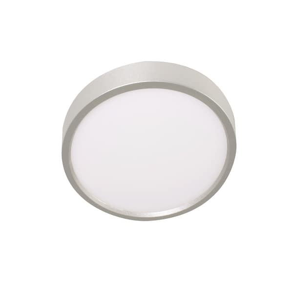 slide 1 of 1, Edge Round 12-inch Satin Nickel LED Outdoor Flush Mount, White Acrylic Shade