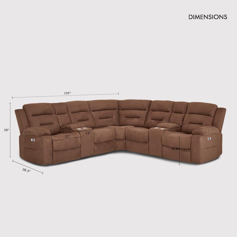 7PCS, 2 Power Recliners, Fabric Reclining Sectional with Power Headrest & Lumber