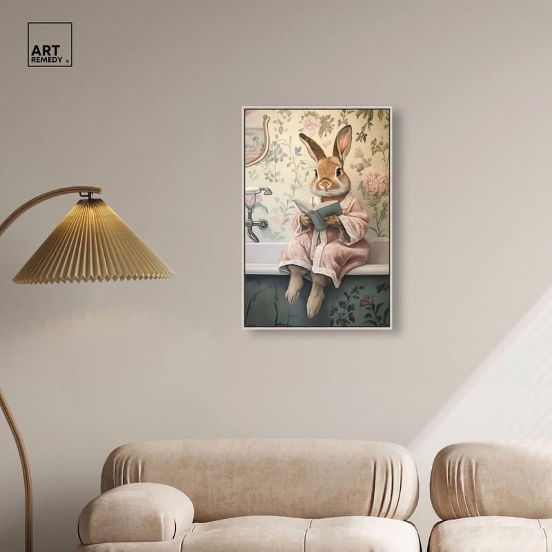 Bunny Bibliophile Bathing Canvas by Art Remedy