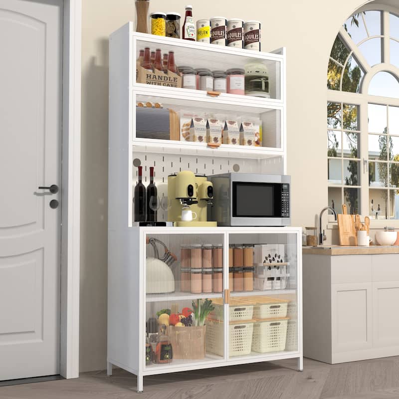 Homy Casa 73'' Tall Kitchen Pantry Cabinet 6 Flip Doors & Pegboard