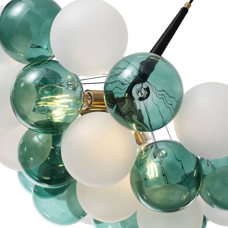 Mid - Century Modern Glass Globe Chandelier, Adjustable Height, E26 Base, 5 - Light Cluster Pendant Light for Dining Room