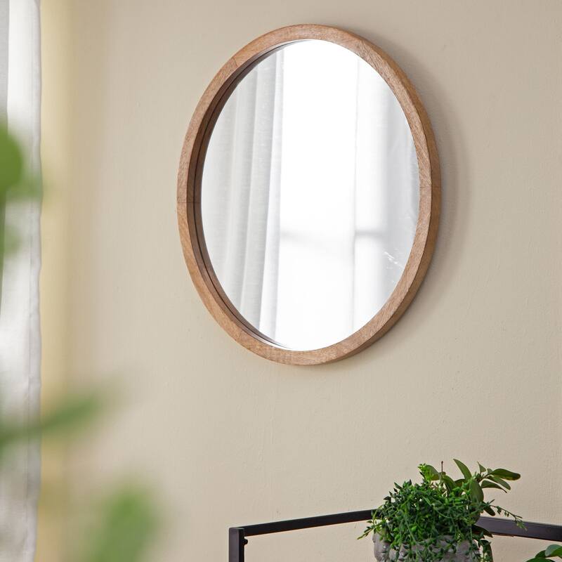 20" x 20" Circle Wall Mirror with Wooden Frame