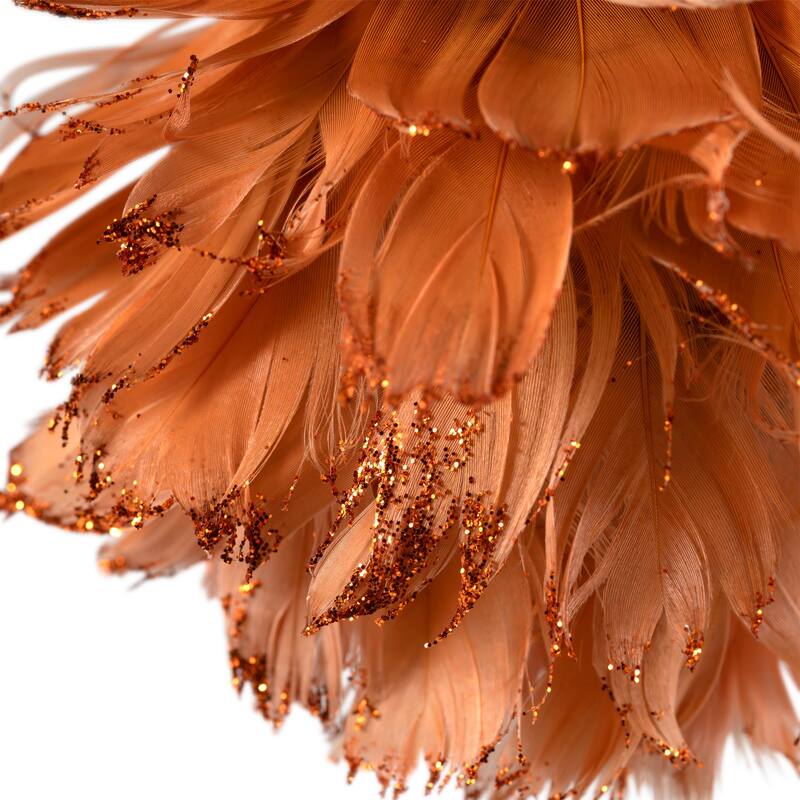 Glitter Edged Feathers Christmas Ball Ornament - 6" - Rust Orange