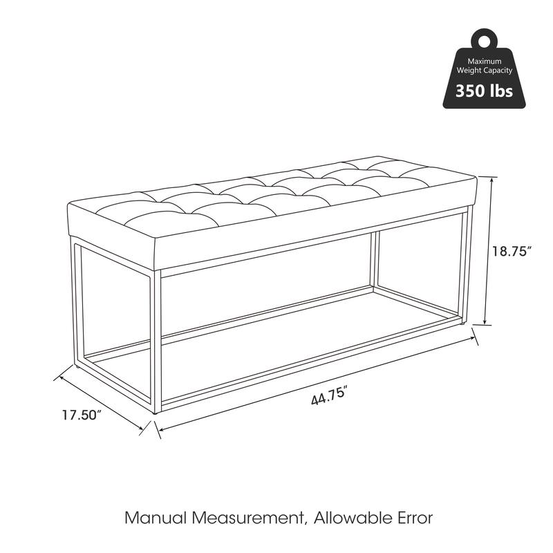 Glitzhome 45"W Modern Black Tufted Upholstered Bench with Metal Frame Legs - 45"W x 19"H x 17.5"D