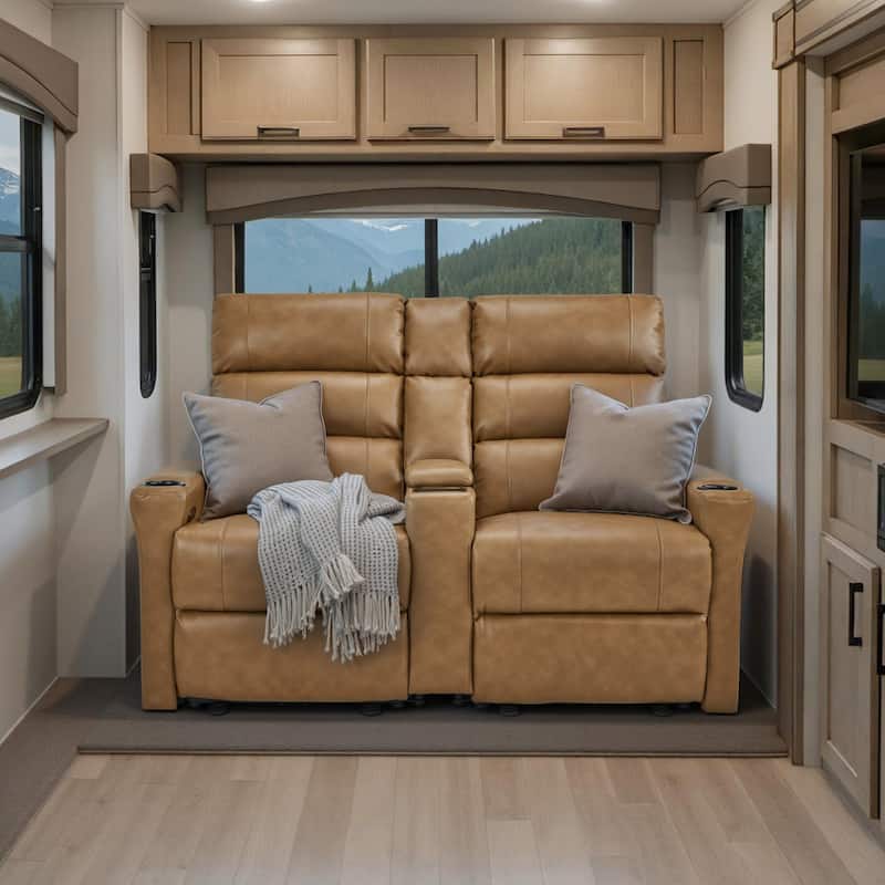 MCombo 62.6'' RV Recliner Loveseat Sofa with Console, Zero Wall Hugger Power Loveseat Recliner with USB Charge Ports, Outlet