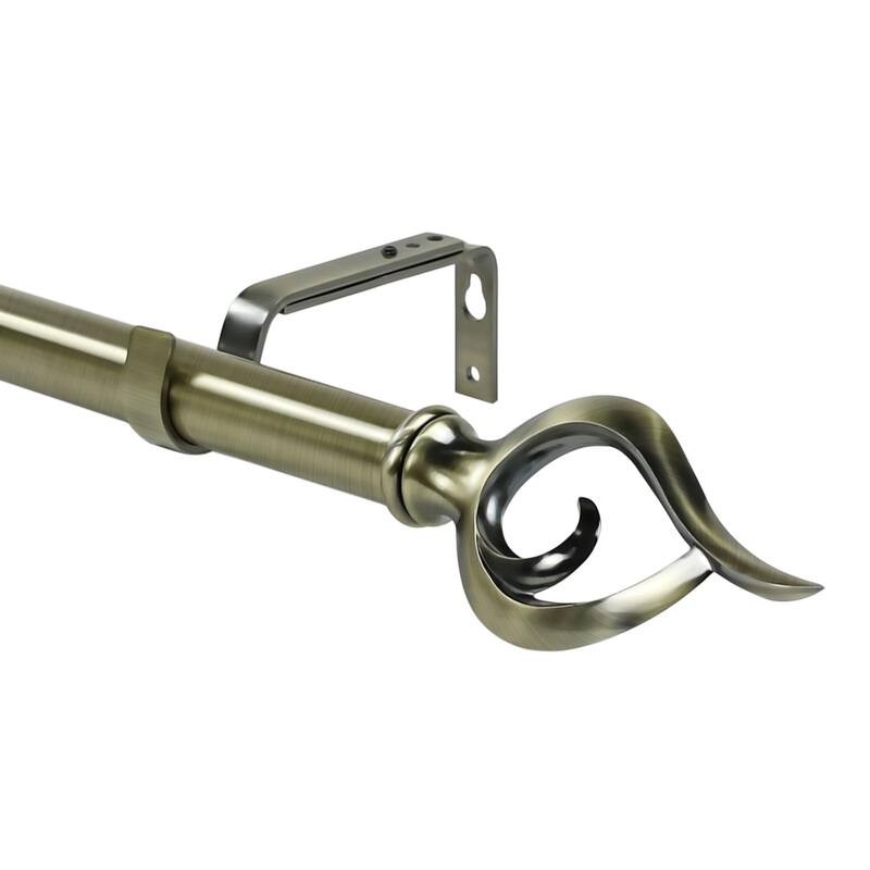 1-inch Diameter Flame Adjustable Single Drapery Curtain Rod - 28"-48" - Antique Brass