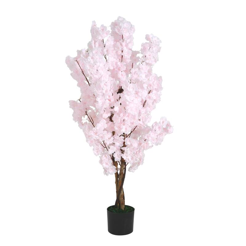 Roomfitters 43" Artificial Cherry Blossom Tree with Black Plastic Pot, Indoor Decorative Faux Plant