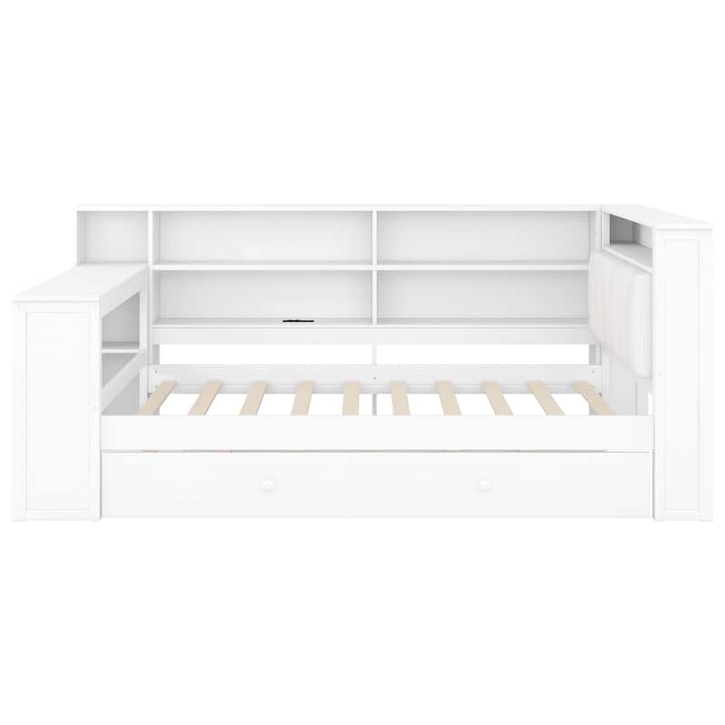 Daybed Bed with Trundle, Storage Shelves, Charging Station, & LED Light by Harper&Bright Designs
