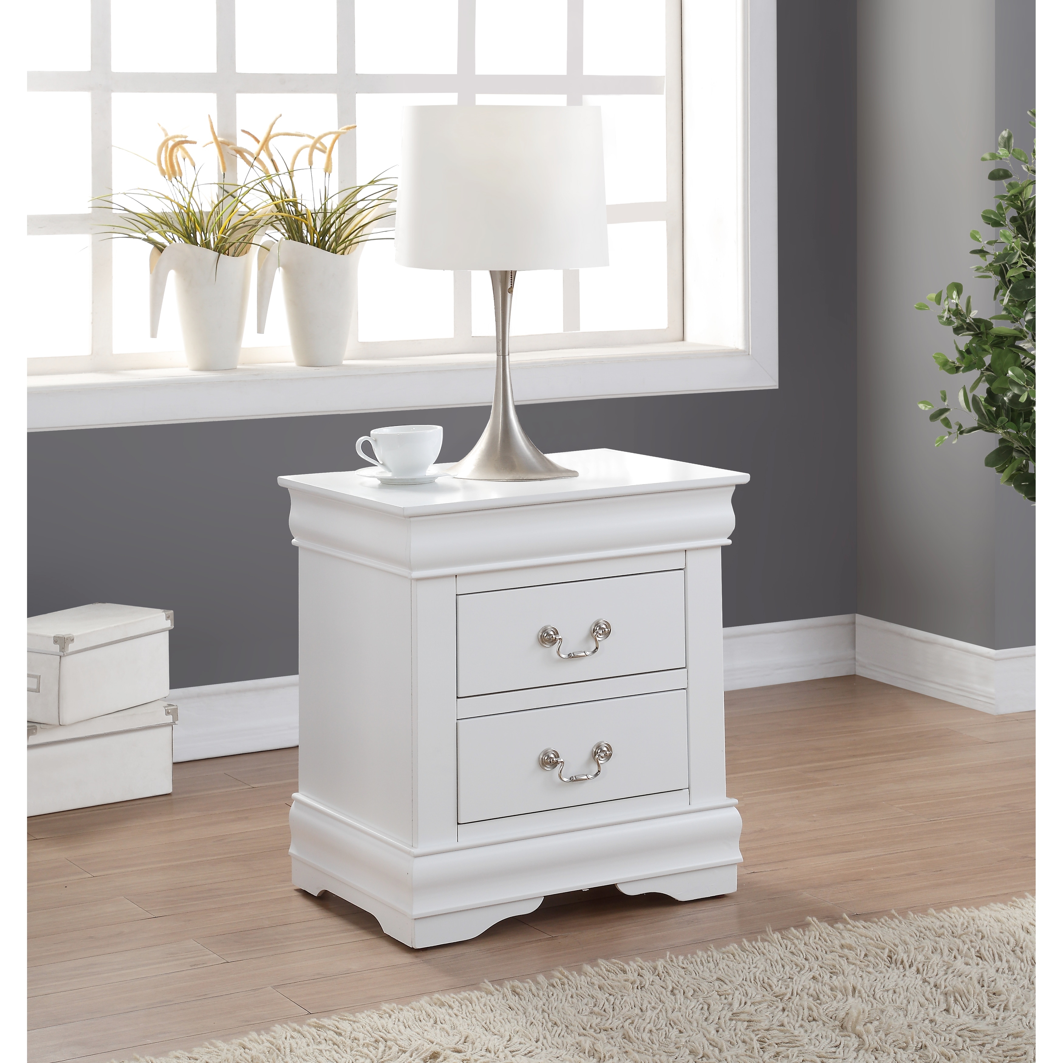 Modern White Nightstand with Two Spacious Drawers