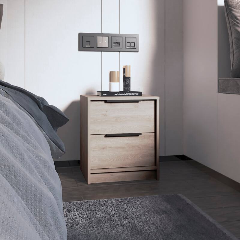 Light Grey 2-Drawer Nightstand with Modern Design and Smooth-Running Drawers - Light Gray