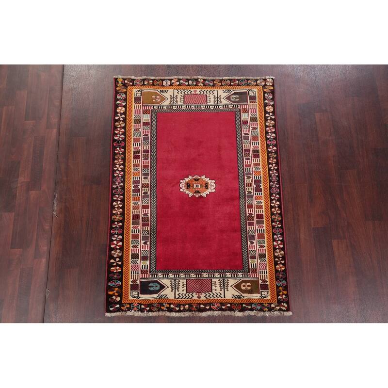 Hand Knotted Oriental 100% Wool Carpet Traditional Tribal Red Shiraz Area Rug - 5' 11'' X 4' 1''