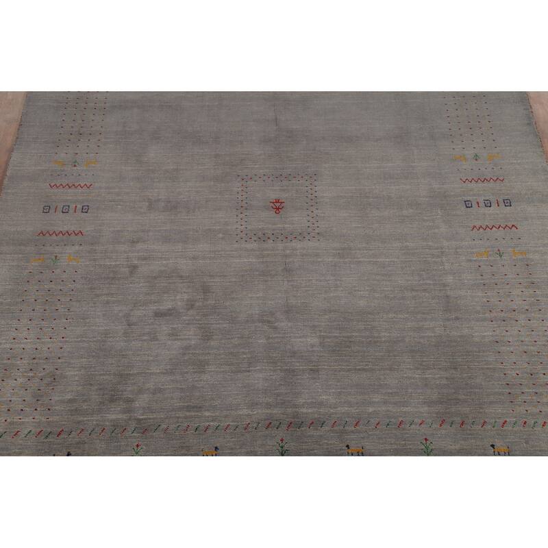 Tribal Gray Gabbeh Indian Area Rug Handmade Wool Carpet - 8'1"x 9'7"