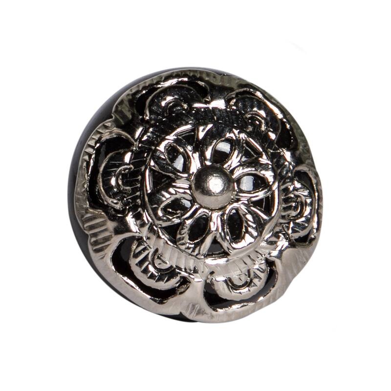 HomeRoots Set of Eight Black And Silver Ceramic And Metal Drawer Pull Knobs - 1.5' X '1.5' X '1.5