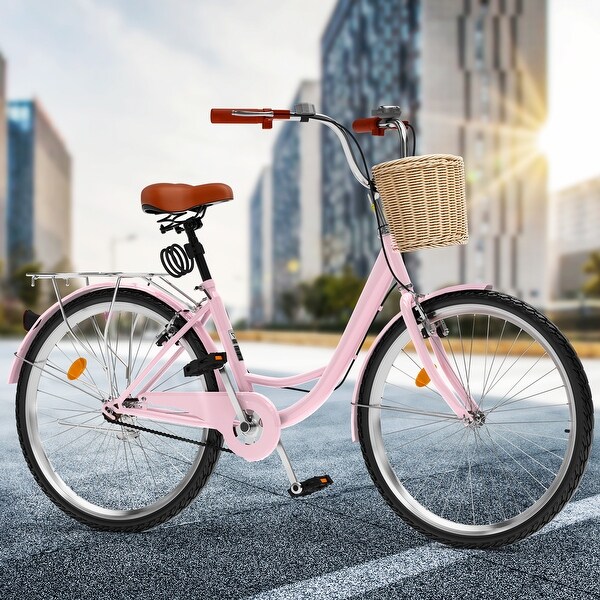 26 Inch Beach Cruiser Bike for Women 1 Speed Commute Bike for Adults Womens Bicycle with Adjustable Seat in Pink White 26undefined On Sale Bed Bath Beyond 40899052