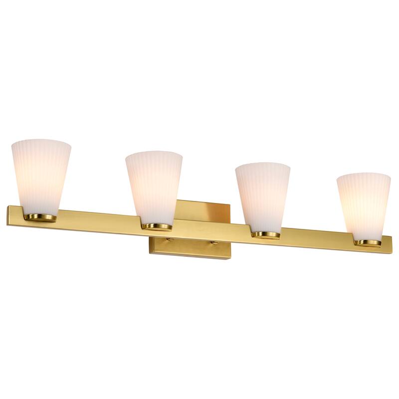 Royale 4 Light Vanity Burnished Brass Finish Ribbed White Glass - Burnished Brass