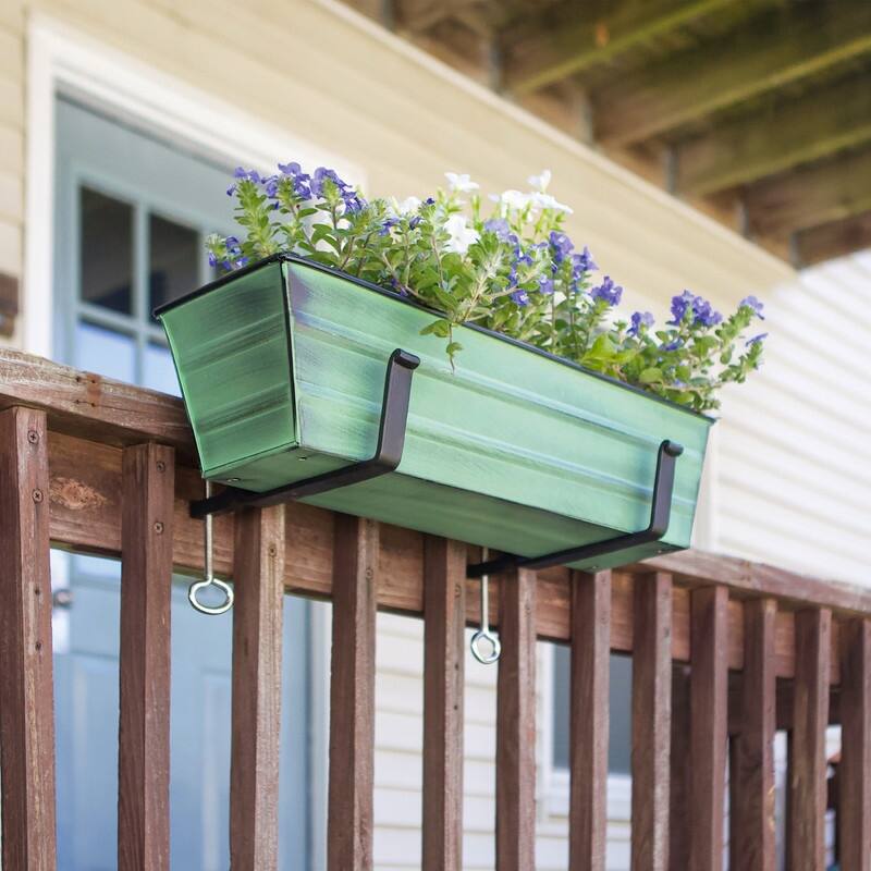 Achla Designs 22" W Galvanized Steel/Wrought Iron Bloom Box Garden Growing Kit With Clamp-On Brackets