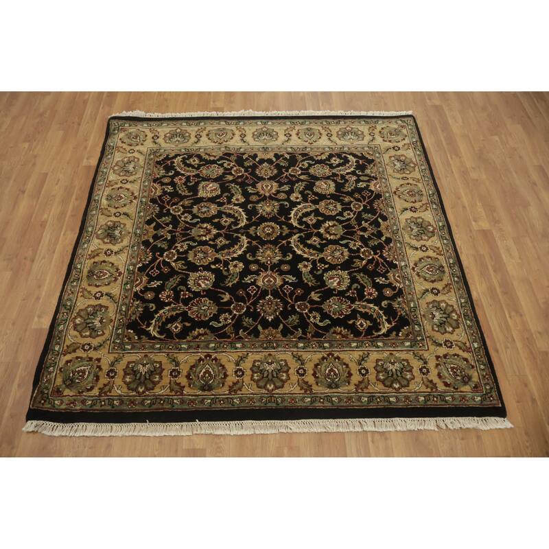 Hand Knotted Oriental 100% Wool Carpet Traditional All-Over Black Agra Area Rug - 5' 11'' X 5' 11''