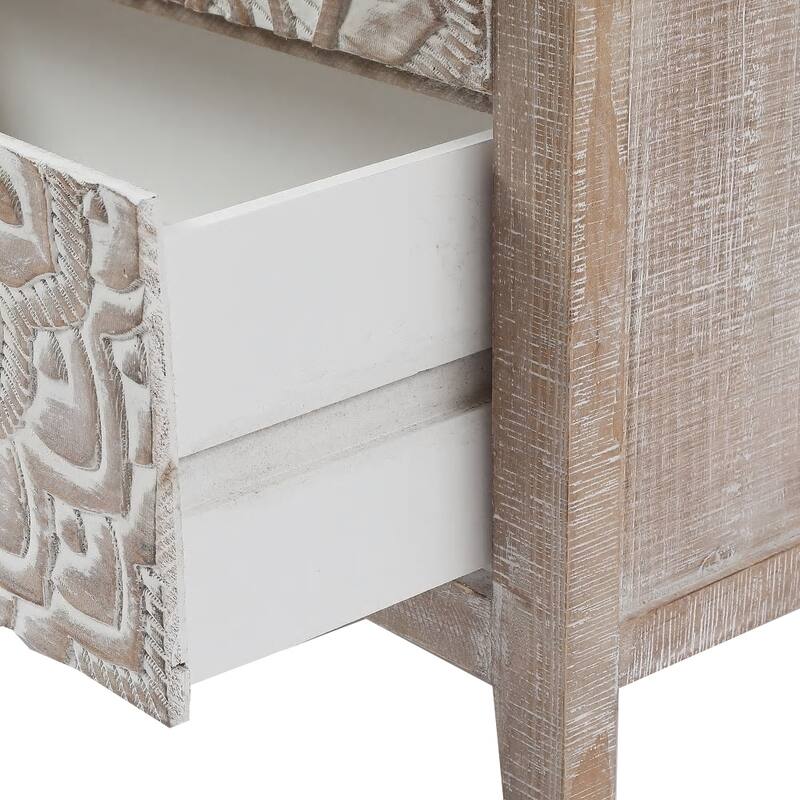 Rustic Natural and Whitewashed Wood Floral 3-Drawer Chest - 30.5" H x 28.5" W x 14.25" D