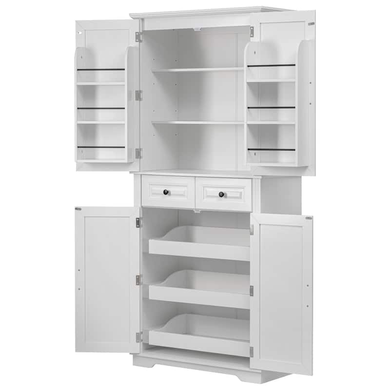 71"Tall Kitchen Pantry Cabinet with 3 Pull Out Cabinet Organizers,Cabinet with 6 Door Shelves,2 Drawers,Freestanding Cupboard