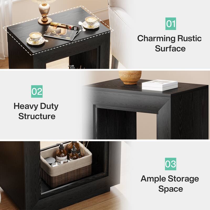 End Table, Side Table with Storage Shelf, Nightstand Bedside Table for Bedroom, Living Room, Entryway