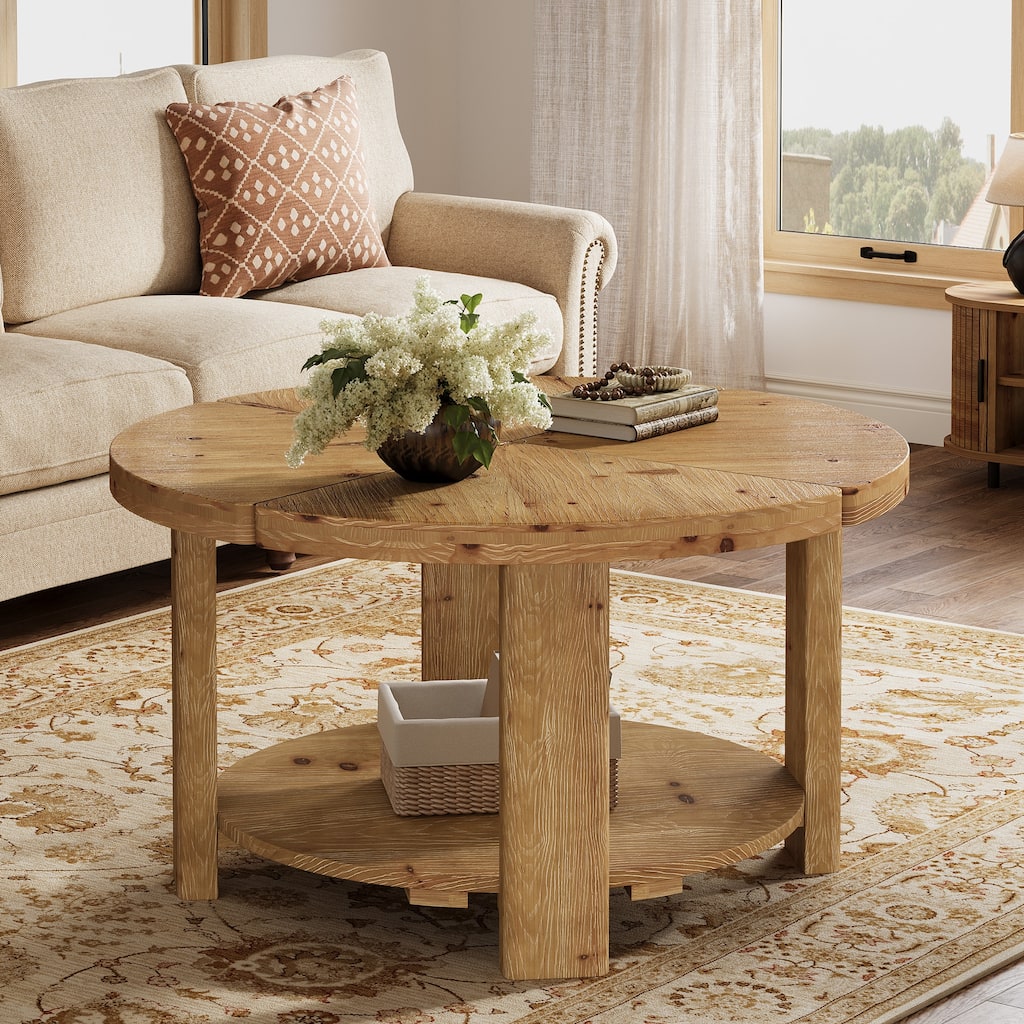Solid Wood Coffee Table, Storage Boho Center Accent Table, Living Room Furniture