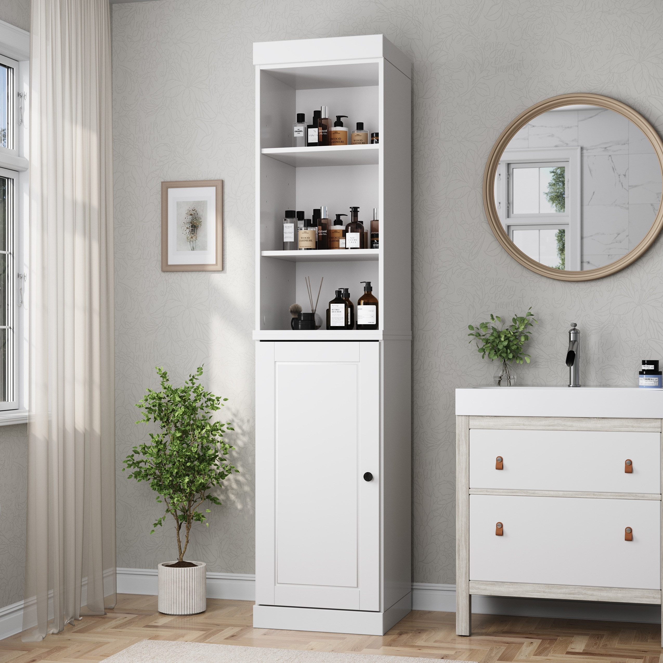 Palace Imports 100% Solid Wood Tall Narrow Raised Panel Bathroom Storage Cabinet, 16.5" W x 71.5" H