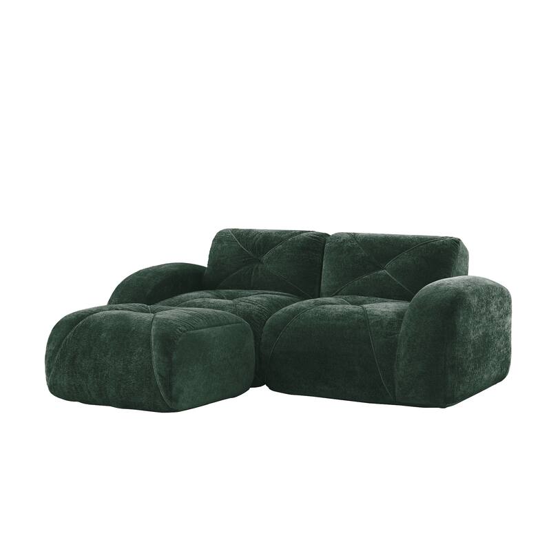 Velvet Tufted Loveseat Sofa Modular Couch, Boneless Deep Seat 2-Seater Couch, Available with/without Ottoman