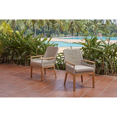 August Teak & All-Weather Weave Sunbrella Patio Dining Chairs, Set of 2