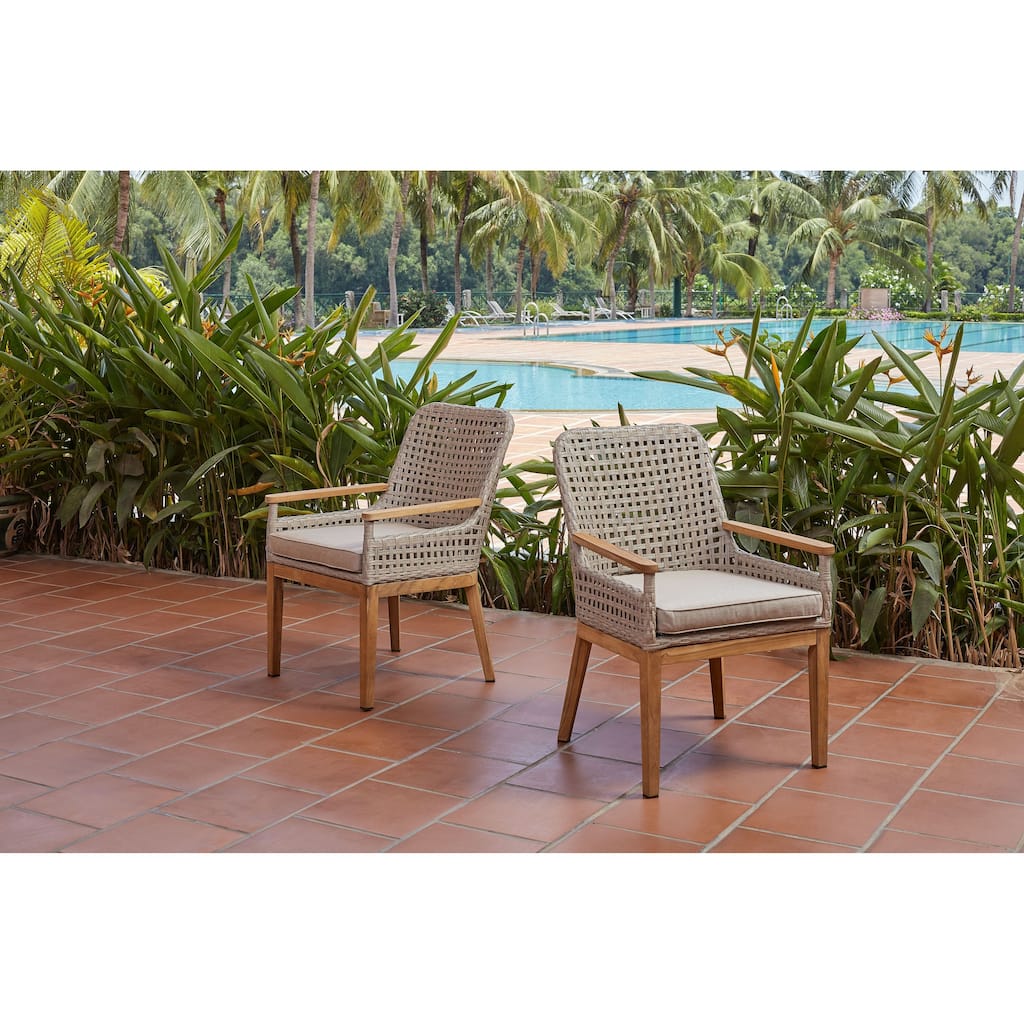 August Teak & All-Weather Weave Sunbrella Patio Dining Chairs, Set of 2