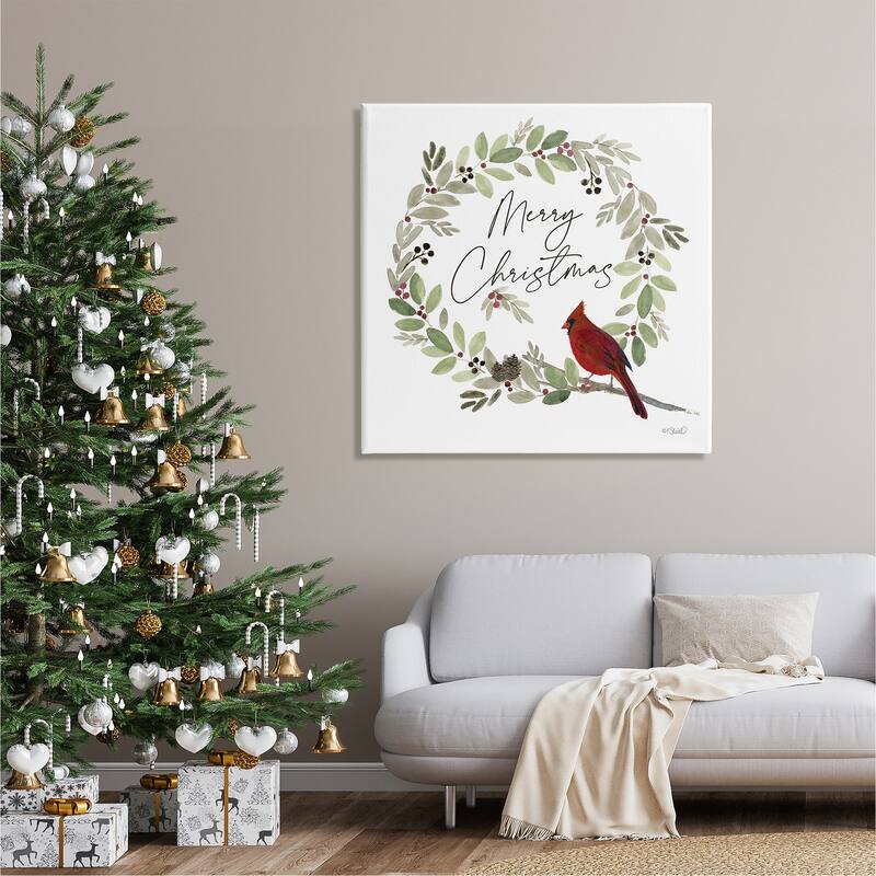 Stupell Merry Christmas Cardinal Canvas Wall Art Design by Kate Sherrill