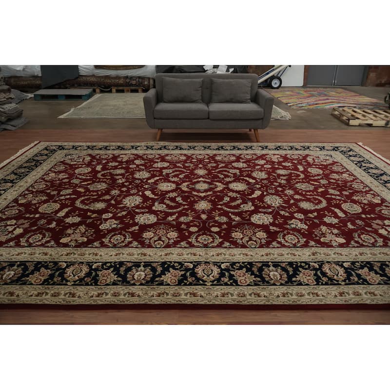 Hand Knotted Oriental 100% Wool Carpet Traditional Floral Red Aubusson Area Rug - 14' 0'' X 9' 10''