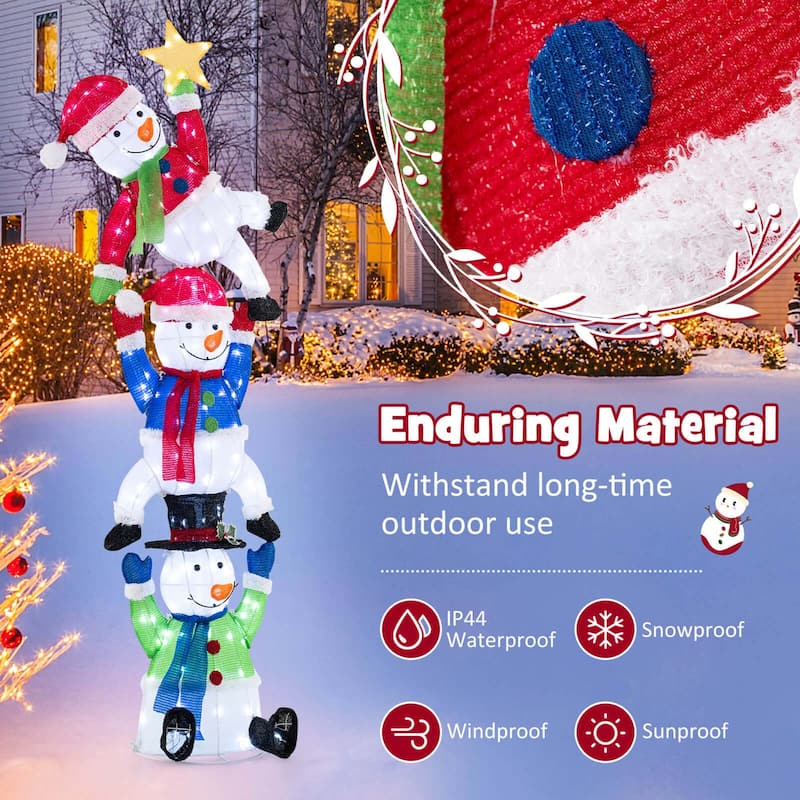 Costway 6 ft 3D Pre-Lit Christmas Stacked Snowman with 155 LED Lights - as pic shows - See Details